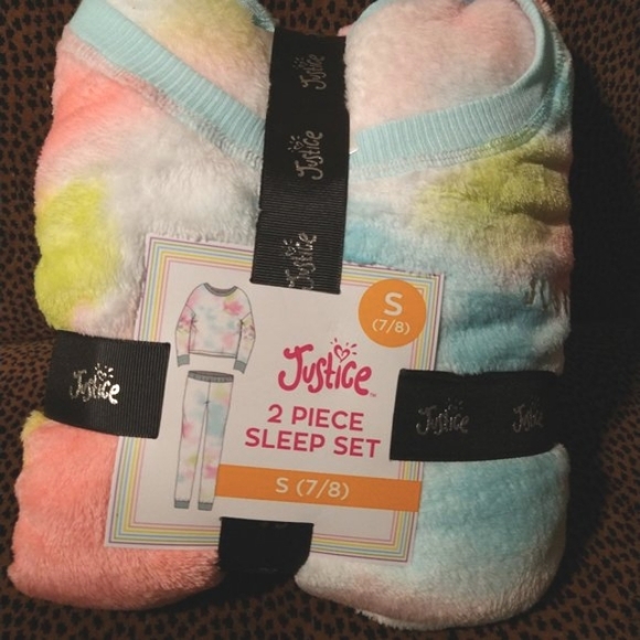 Justice- NWT 2pc Girls Pale Rainbow Color Plush Pajama Set- Size S (7/8) - Picture 3 of 7